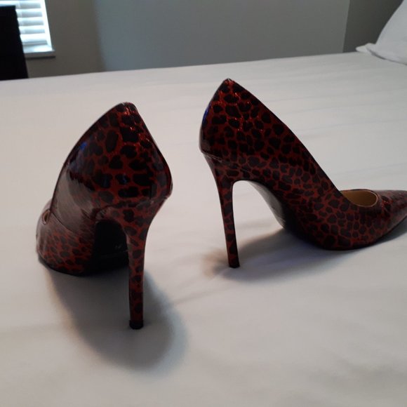 Highest Heel Collection Sparkly Red with Black Leopard Print Pumps size US 14 - Picture 4 of 6